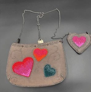 Mary Francis Beaded shoulder bag, hearts,gift,change purse ,holiday, boho chic - Picture 1 of 11