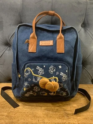 Sanrio Hello Kitty Backpack Denim Gold Bow Manga Laptop Bag Keke Palmer Kawaii - Image 1 of 4