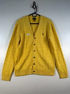 Polo Ralph Lauren Boys Button Up Cable Knit Cardigan Sweater Yellow Sz XL 18-20 - Picture 1 of 8