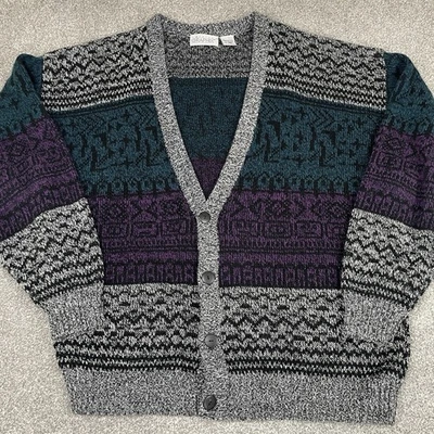 Sweater Graphix Cardigan Mens XL 90s Grandpa  Fair Isle Geometric Winter Warm - Image 1 of 4