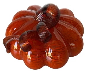 Fall Harvest Autumn Orange Glass Pumpkin Thanksgiving Holiday Home Bar Accent - Picture 1 of 5