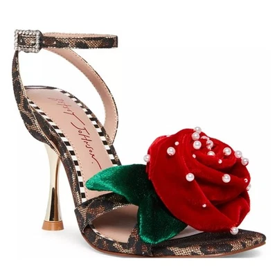 NIB Betsey Johnson Women's Carlos Rose Flower Boho Dress Sandals  6 Leopard Red - Image 1 of 4