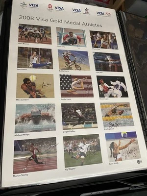 Póster VISA Medalla de Oro 2008 Juegos Olímpicos x15 Atleta Autos Phelps Walsh Wagner Certificado de Autenticidad Foto 1 de 4