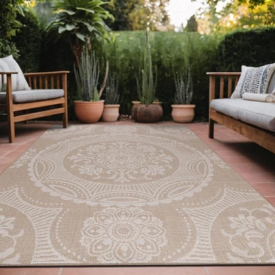 Alfombra Exterior Medallion 5x7 Lavable Exterior Alfombra para Interior Patio Porche Agua... Foto 1 de 4