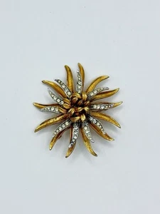 Vtg Signed Coro Two Tone Silver Gold Rhinestones Atomic Flower Star Brooch #473 - Picture 1 of 7