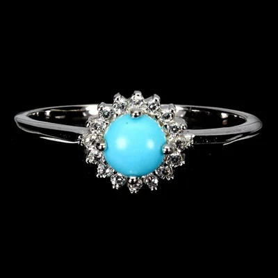 Anillo de plata de ley 925 redondo turquesa 5 mm piedras preciosas naturales joyería tamaño 7 Foto 1 de 4