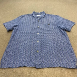 Tommy Bahama Shirt Mens Large Blue Silk Blend Geometric Short Sleeve Beach - Picture 1 of 11