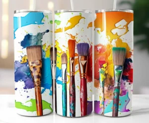 Artist Paint brushes 20 oz Insulated Skinny Tumbler with slide lock lid/straw - Picture 1 of 1