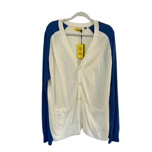 NEW Five Four Sweater Mens XL Weldon White Blue V-Neck Cardigan Cotton *See note - Picture 1 of 12