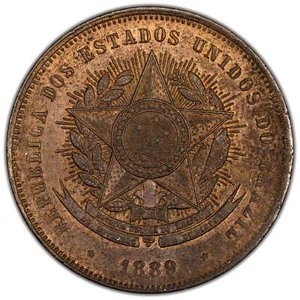 Brazil 1889 20 Reis Coin KM #490 - Picture 1 of 2
