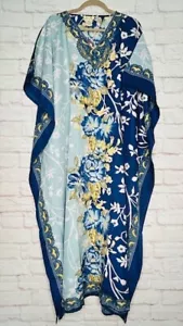1X/2X/3X New Baby Blue Navy White Print Maxi Kaftan Beach Cover Dress Dashiki - Picture 1 of 15