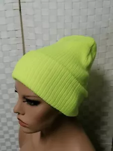 Mütze gelb neon Neu Damen Herren Strickmütze Skimütze neongelb leuchtgelb - Bild 1 von 4