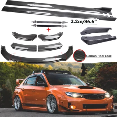 For Subaru WRX STI Impreza Carbon Fiber Front Bumper Lip Side Skirt Strut Rods Foto 1 de 4
