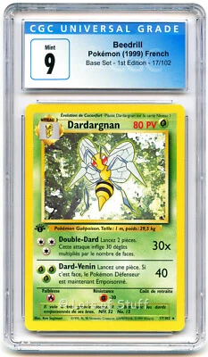 CGC 9 MINT French Beedrill / Dardargnan Rare Base 1st Edition Pokemon 17/102 -08 - Image 1 of 2