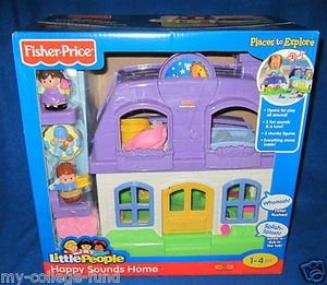 FISHER PRICE LITTLE PEOPLE HAPPY SOUND HOME PÚRPURA CON MAMÁ PAPÁ Y BEBÉ NUEVO - Imagen 1 de 3