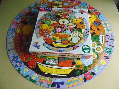 eeBoo Piece & Love Purple Bird and Flowers 500 Large Piece Round Puzzle Complete - Image 1 of 4