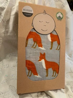 Milkbarn FOX Baby Blanket Muslin Organic Cotton SWADDLE 47x47 Gender Neutral - Image 1 of 4