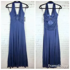NUEVO CON ETIQUETAS $365 Lavandería Mezcla Elástica Azul Marino Rocado Imperio Cintura Halter Vestido 2 Bxrr - Imagen 1 de 8
