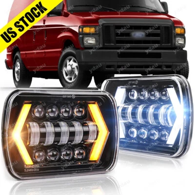 Pair 5x7"7x6" LED Headlights Arrow For Ford E-150 E-250 Econoline Van Club Wagon - Image 1 of 4