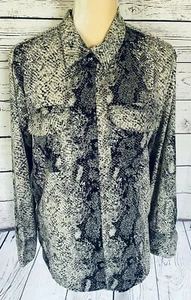 Walter G Baker Damen Medium Bluse Schlangenmuster Button Down Langarm seidig - Bild 1 von 9
