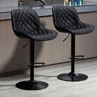 2X Black Breakfast Bar Stools PU Leather Swivel Gas Lift Chairs Kitchen Pub Seat
