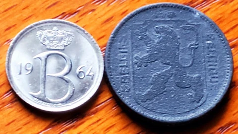 Belgium 2-Coin Lot: 1942 WWII German-Occupation 1 Franc and 1964 25 Centimes Cover