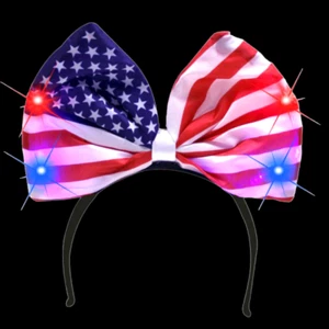4TH OF JULY LED FLASHING USA FLAG PRINT BOW HEADBAND - Picture 1 of 1