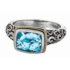 Phillip Gavriel 18k Gold And Sterling Silver Rectangle Blue Topaz Byzantine Ring