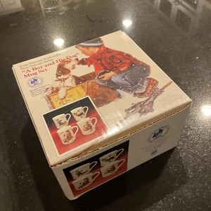 Juego de tazas vintage Norman Rockwell Four Seasons Winter "A Boy and His Dog" 1984 nuevo - Imagen 1 de 4