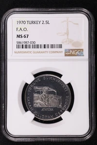 1970 Turkey 2.5 Lira F.A.O Acmonital KM 896 NGC MS 67 - Picture 1 of 2