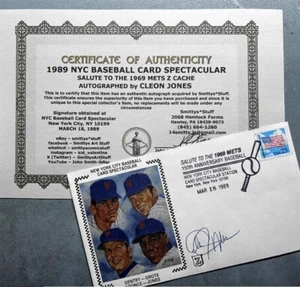 NYC 1989 especificaciones de béisbol. CACHET DE SEDA Z FIRMADO por el jardinero de los Mets Cleon Jones * - Imagen 1 de 3