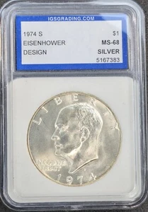 1974 - 1 Dollar Eisenhower Silber Dollar in Stempelglanz im Etui - Bild 1 von 2