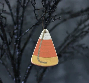 Candy Corn Ornaments (Set of 2) Fall Halloween Decor 3.75 in Wood w/Glitter - Picture 1 of 6