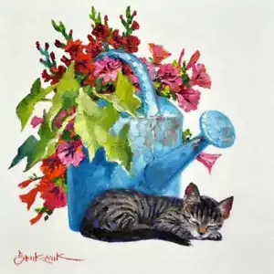 Kitten Accent & Decor Tile Mikki Senkarik Cat Flower Art MSA214AT - Picture 1 of 2