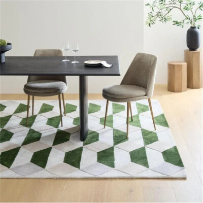 Emerald Green Faceted Tile Handtufted Rug - Image 1 of 4