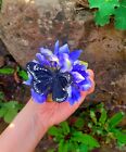 Beautiful handmade Vintage Style Hair Flower Clip Blue  Iris Black Butterfly...