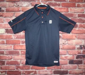 Stitches Detroit Tigers Baseball Men's Polo Shirt Short Sleeves Navy/Orange Logo - Picture 1 of 6
