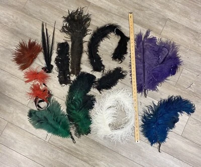 Lot of 1920s Antique Authentic ostrich feathers purple green colors AS IS - Image 1 of 4