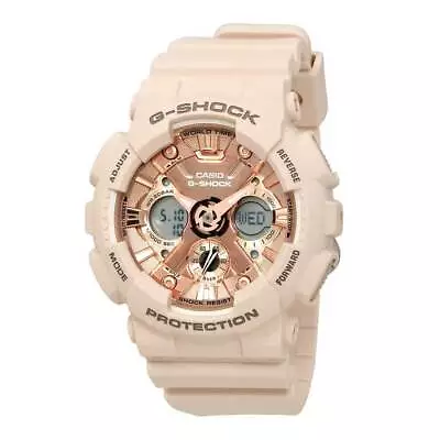 Reloj Casio Ana-Digi para mujer G-Shock esfera oro rosa correa rosa GMAS120MF-4A Foto 1 de 3