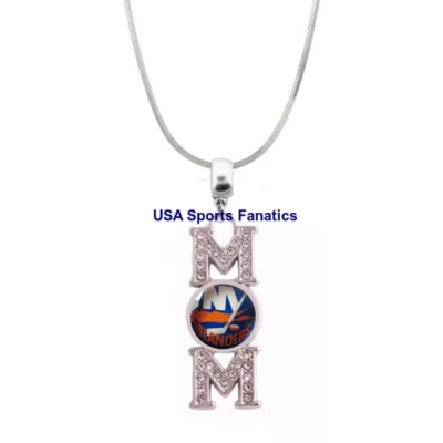 NHL - New York Islanders MOM Necklace With Rhinestones On A 925 SS Snake Chain - Image 1 of 2