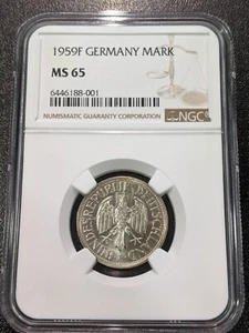 1959 F MS65 Germany 1 Mark UNC NGC KM 110 Federal Republic 1 Graded Higher - Picture 1 of 2