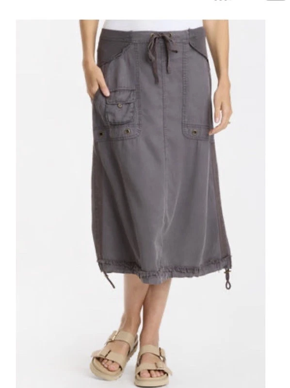 XCVI | Falda Cocoon Dobladillo Burbuja Cintura Plegable Lino Gris con Bolsillo de Carga Pequeña Foto 1 de 1