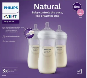 Philips Avent Natural 6m+ 4 flow 11oz Anti colic baby bottles 3 pack - Picture 1 of 4