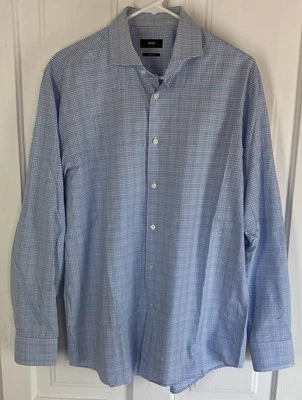 Camisa social Hugo Boss (tamanho masculino 16 34/35 ajuste afiado) verde xadrez 100% algodão - Imagem 1 de 4