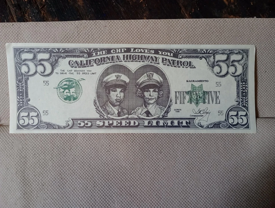 Memorabilia de la Patrulla de Carreteras de California.  Billete de $55,00. Estado casi como nuevo. Foto 1 de 2