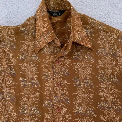 Vintage JCPenney Shirt Mens Large Brown Tapered No Iron Short Sleeve 70s Disco - Image 1 of 4