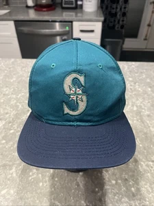 Vintage 90s Seattle Mariners Snapback Hat Cap Blue MLB Logo 7 Athletic - Bild 1 von 6