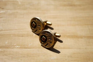 Cuff Links, Round with jewel - Picture 1 of 7
