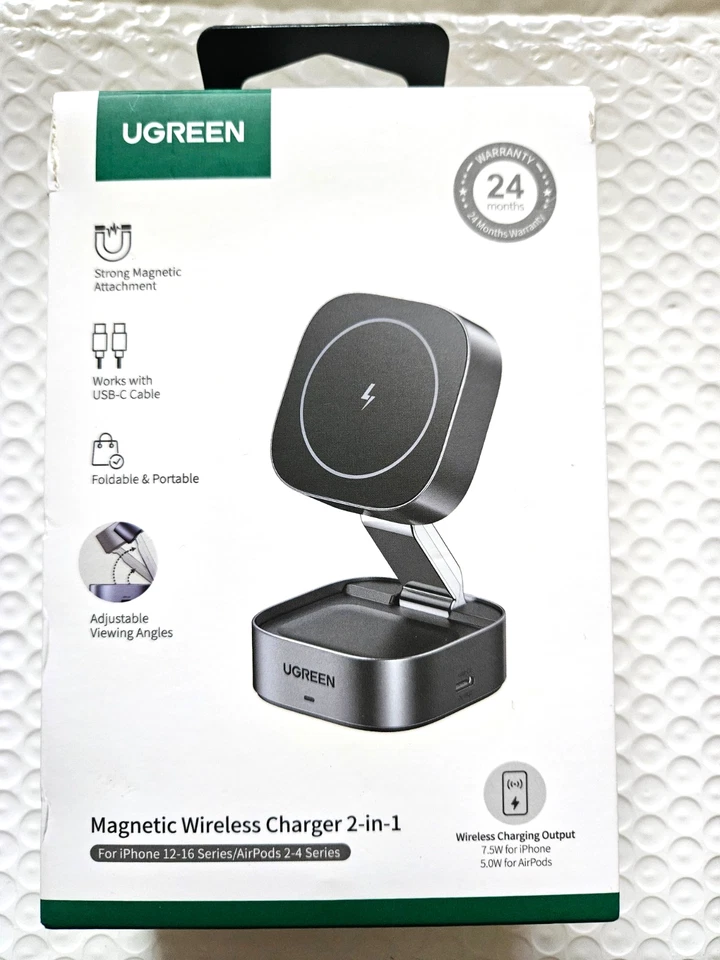 UGREEN MagFlow 2-in-1 Wireless Charger for iPhone 17 16 AirPods stand station - Image 1 of 4