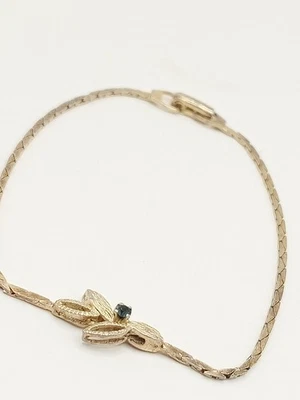 bracciale Art Nouveau Vintage Spiga Snake Argento 835 Placcato Oro 18 Kt Zaffiro - Immagine 1 di 4